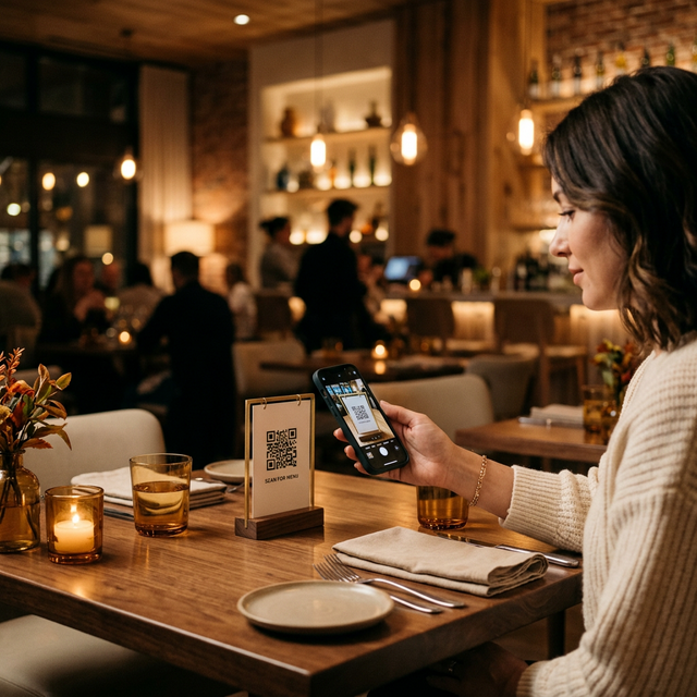Restoranda dijital menü kullanan müşteri