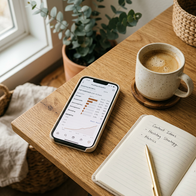Instagram analitik ekranı ve hashtag metrikleri